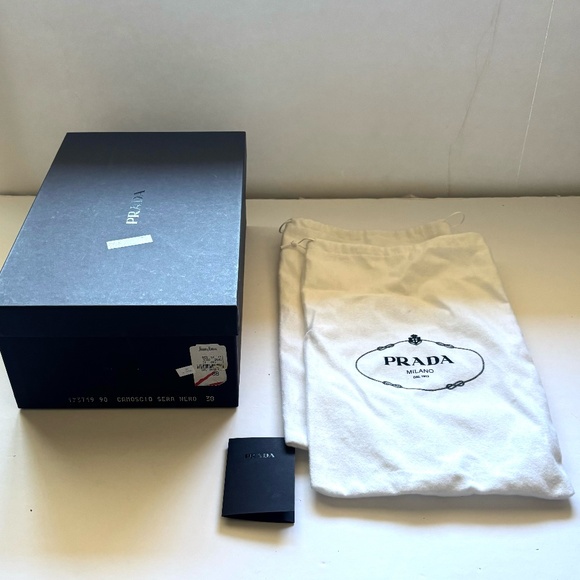 Prada Sling Back Holiday Heels Black Suede with Gold Leather accent Size 38 - Picture 7 of 8